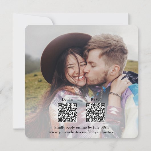 Eenvoudige 2 foto overlay All-in-One QR RSVP bruil Kaart (Achterkant)