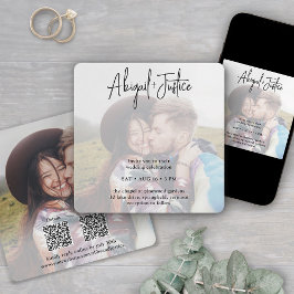 Eenvoudige 2-Foto-overlay All-In-One QR RSVP Huwel Kaart