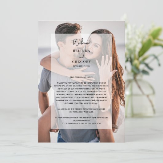 Eenvoudige 2 foto overlay bruiloft route programmakaart (Staand voorkant)