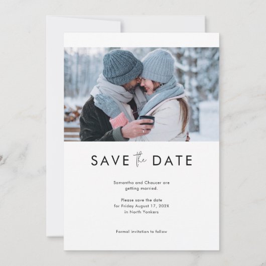 Eenvoudige 2 foto's bruiloft save the date (Achterkant)