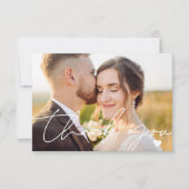 Eenvoudige 2 Fotoscript Kalligrafie Trouwen Bedankkaart (Voorkant)