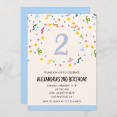 Eenvoudige 2e verjaardagsuitnodigingen Confetti Mo Kaart (Voorkant / Achterkant)