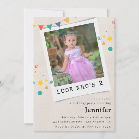 Eenvoudige 2e verjaardagsuitnodigingen Meisje Oran Kaart (Voorkant)