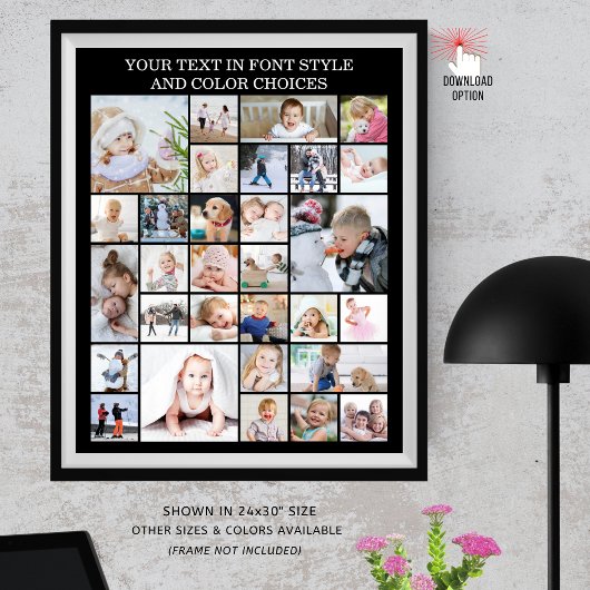 Eenvoudige 30 foto collage op maat met kleur en te poster
