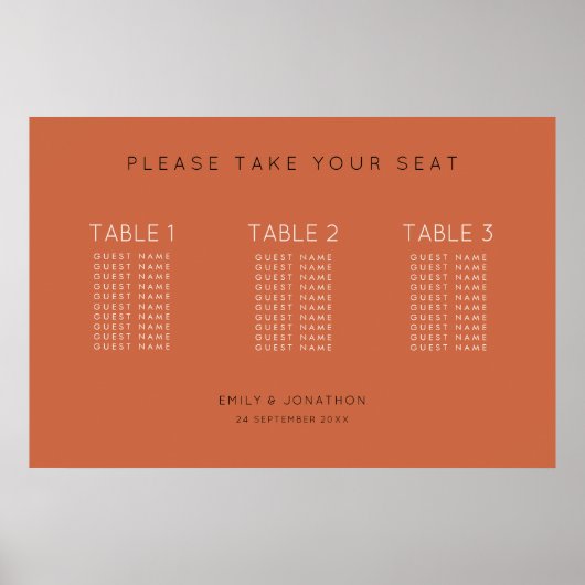 Eenvoudige 30 gasten 3 tafels Terracotta Seating C Poster (Voorkant)