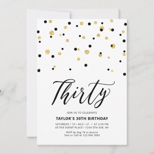 Eenvoudige 30e verjaardag van zwart en goud kaart (Voorkant)