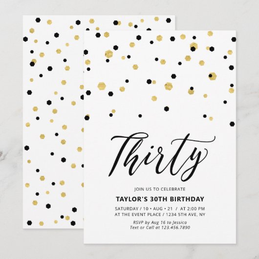 Eenvoudige 30e verjaardag van zwart en goud kaart (Voorkant / Achterkant)