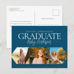 Eenvoudige 3 aankondiging van Photo Blue Afstudere Briefkaart