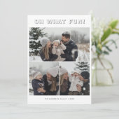 Eenvoudige 3 familie foto kerst oh wat leuk feestdagenkaart (Staand voorkant)