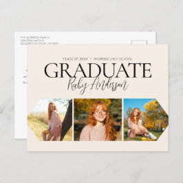 Eenvoudige 3 foto Beige Afstuderen aankondiging Briefkaart