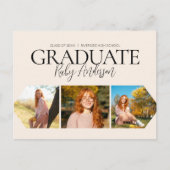 Eenvoudige 3 foto Beige Afstuderen aankondiging Briefkaart (Voorkant)