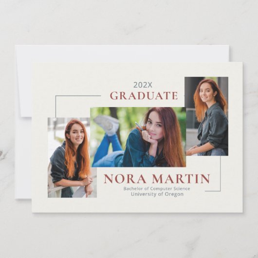 Eenvoudige 3 foto Bourgogne Dusty Blue Aankondiging (Voorkant)