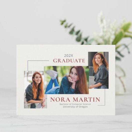 Eenvoudige 3 foto Bourgogne Dusty Blue Aankondiging (Staand voorkant)