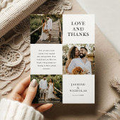 Eenvoudige 3 foto bruiloft bedankkaart