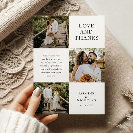 Eenvoudige 3 foto bruiloft bedankkaart