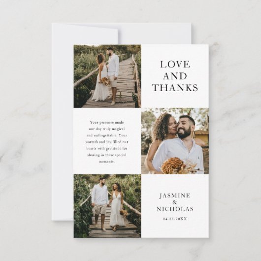 Eenvoudige 3 foto bruiloft bedankkaart (Voorkant)