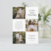 Eenvoudige 3 foto bruiloft bedankkaart (Staand voorkant)
