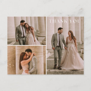 Eenvoudige 3 foto bruiloft Dank u Briefkaart