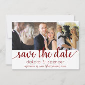 Eenvoudige 3 foto - Classic Crimson Red Wedding Save The Date (Voorkant)
