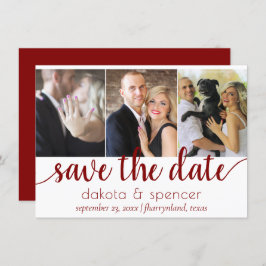 Eenvoudige 3 foto - Classic Crimson Red Wedding Save The Date