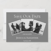 Eenvoudige 3-foto-collage | Grijze Save The Date (Voorkant)