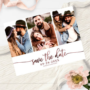 Eenvoudige 3-foto-collage Huwelijk Save The Date Briefkaart