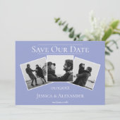 Eenvoudige 3 foto collage | Periwinkle Save The Da Save The Date (Staand voorkant)