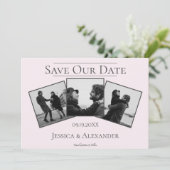 Eenvoudige 3 foto-collage | Roze Save The Date (Staand voorkant)