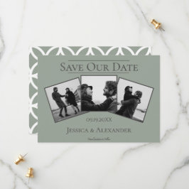 Eenvoudige 3 foto collage | Salie groene save the  Date