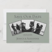 Eenvoudige 3 foto collage | Saliegroen Save The Da Save The Date (Voorkant)