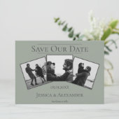 Eenvoudige 3 foto collage | Saliegroen Save The Da Save The Date (Staand voorkant)