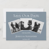 Eenvoudige 3 Foto Collage | Stof Blauw Bewaar de D Save The Date (Voorkant)