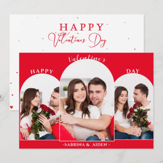 Eenvoudige 3 foto collage | Valentijnsdag  Feestdagenkaart (Voorkant / Achterkant)