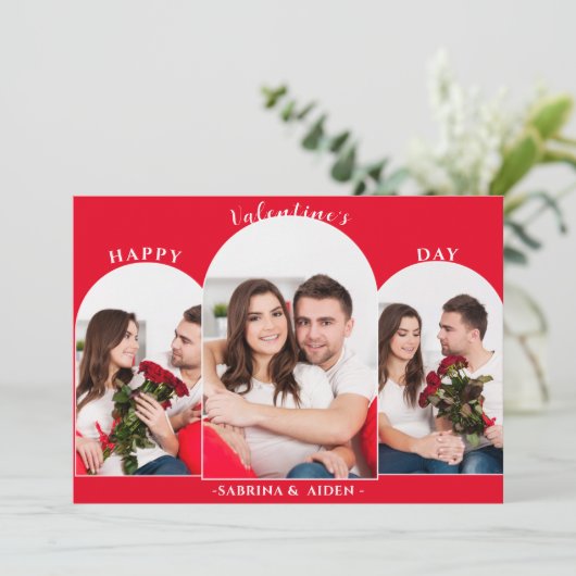 Eenvoudige 3 foto collage | Valentijnsdag  Feestdagenkaart (Staand voorkant)