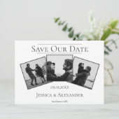 Eenvoudige 3 foto-collage | Witte Save The Date (Staand voorkant)