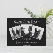 Eenvoudige 3 foto collage | Zwart Save The Date (Staand voorkant)