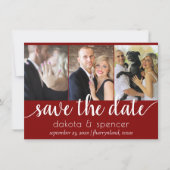Eenvoudige 3 foto | Klassiek donkerrood wit en zwa Save The Date (Voorkant)