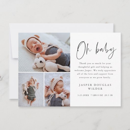 Eenvoudige 3 foto Oh Baby Bedankkaart (Voorkant)