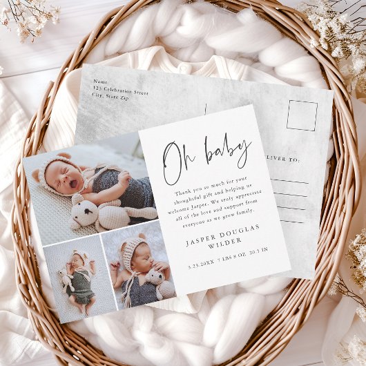 Eenvoudige 3 foto Oh Baby Dank u Briefkaart