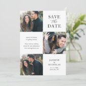 Eenvoudige 3 foto trouwkaart save the date (Staand voorkant)