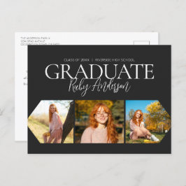 Eenvoudige 3 foto zwart Afstuderen aankondiging Briefkaart