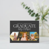 Eenvoudige 3 foto zwart Afstuderen aankondiging Briefkaart (Staand voorkant)