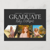 Eenvoudige 3 foto zwart Afstuderen aankondiging Briefkaart (Voorkant)