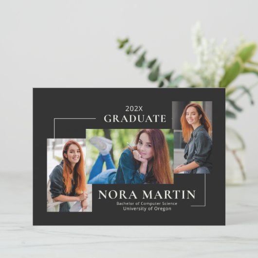 Eenvoudige 3 foto zwart wit aankondiging (Staand voorkant)