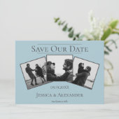 Eenvoudige 3 fotocollage | Blauw sparen de Datum Save The Date (Staand voorkant)