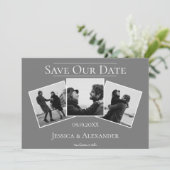Eenvoudige 3 fotocollage | Grijs sparen de Datum Save The Date (Staand voorkant)