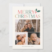 Eenvoudige 3 fotocollage kleurrijke vrolijke kerst feestdagenkaart (Voorkant)