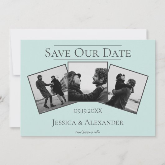 Eenvoudige 3 fotocollage | Mint Green Save the Dat Save The Date (Voorkant)
