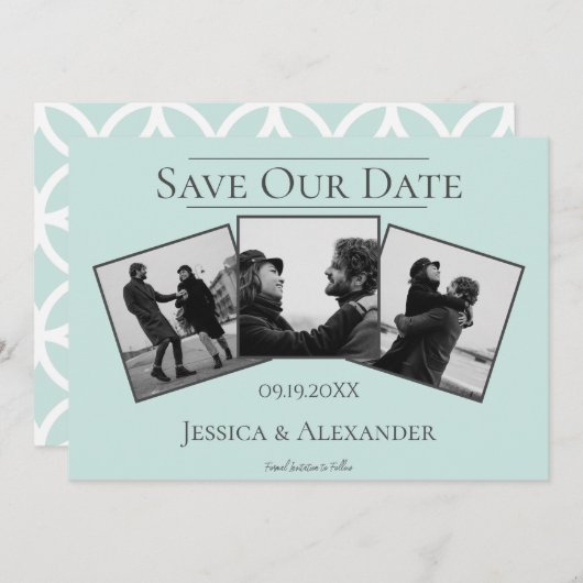 Eenvoudige 3 fotocollage | Mint Green Save the Dat Save The Date (Voorkant / Achterkant)