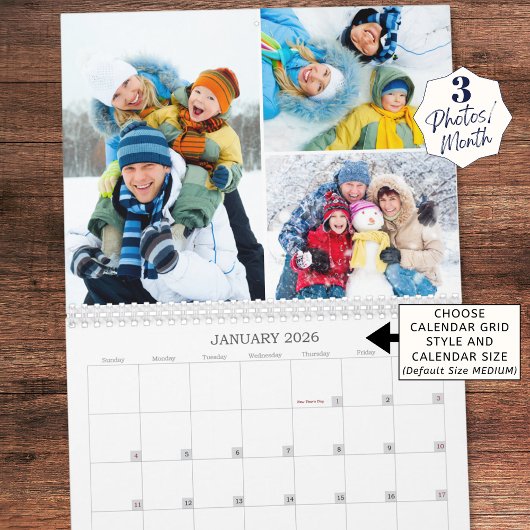 Eenvoudige 3 foto's per maand kalender